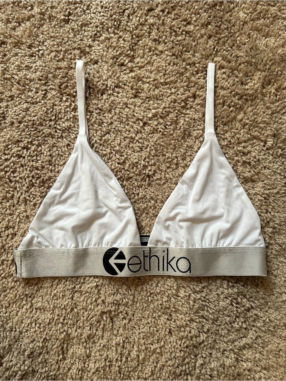 ethika White Triangle Bralette with Branded Elastic Band